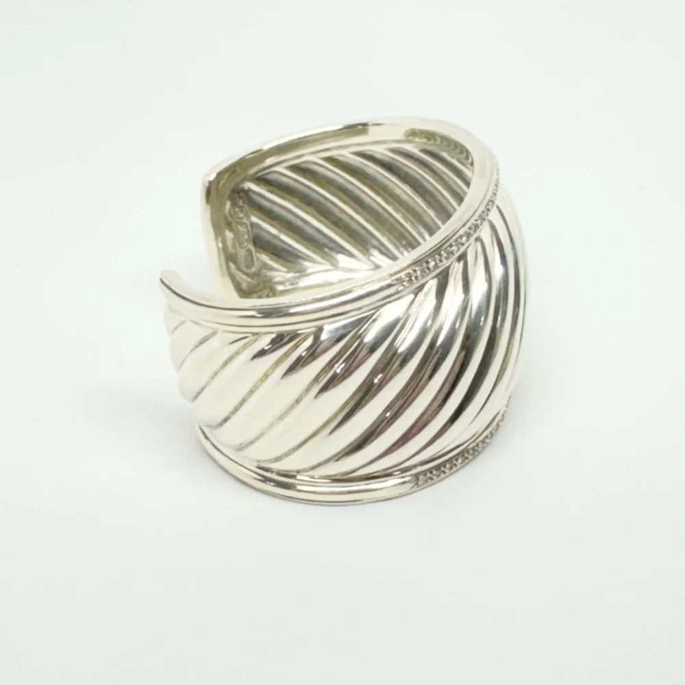 David Yurman Thoroughbred Wide Diamond Cable Cuff Bracelet .925